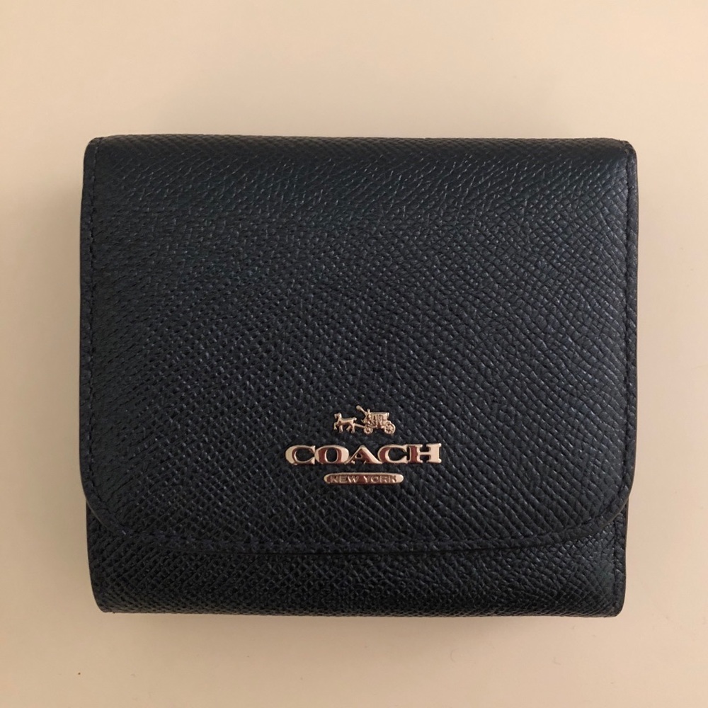 Coach navy metallic small wallet